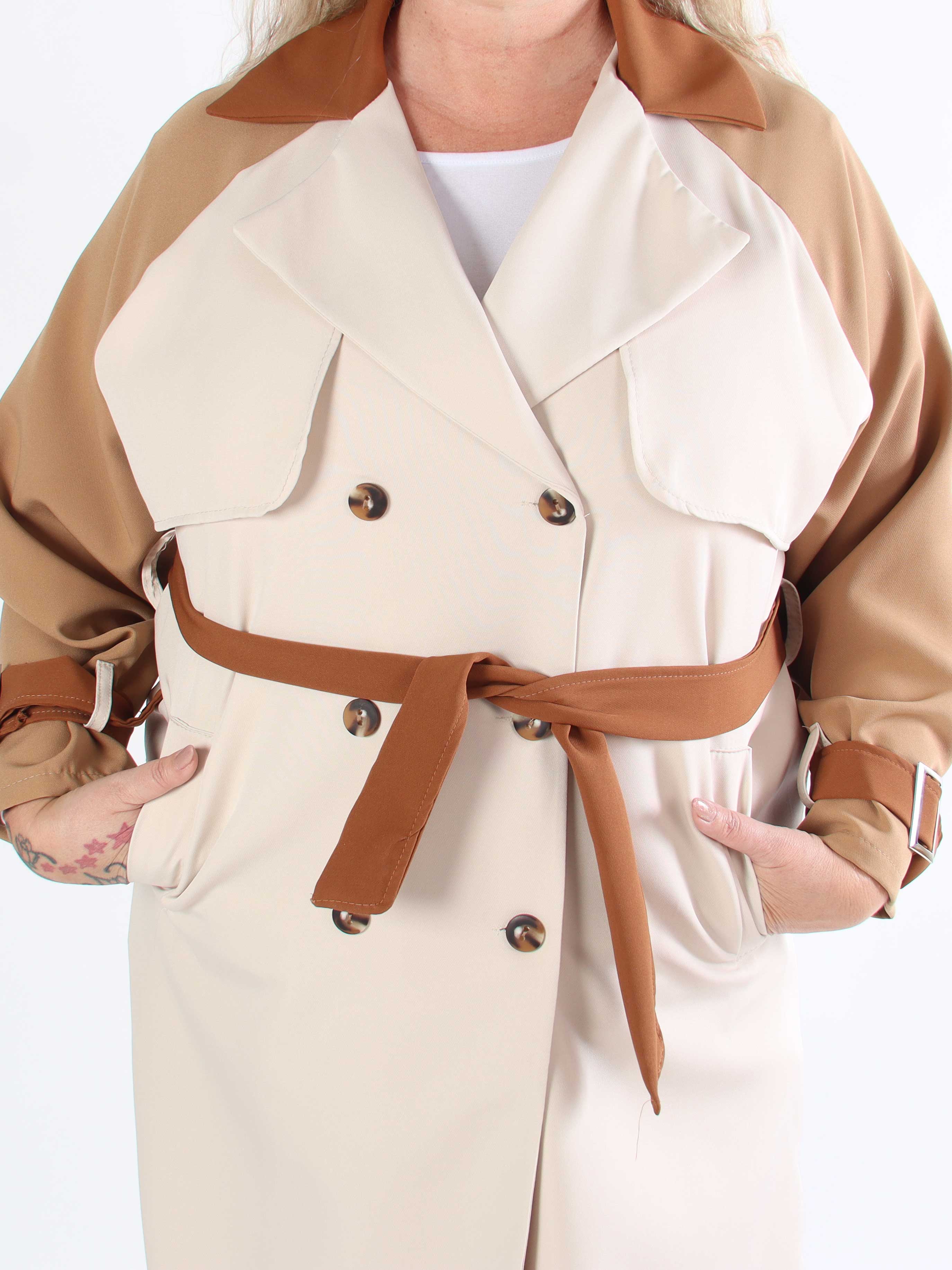 Neema - Let flerfarvet plus size trenchcoat med bindebånd